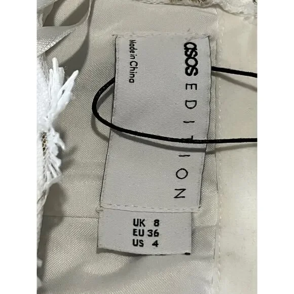 ASOS EDITION Ivory Embroidered Daisy Midi Dress UK 8 / US 4 – NWT Puff Sleeve - Picture 8 of 13